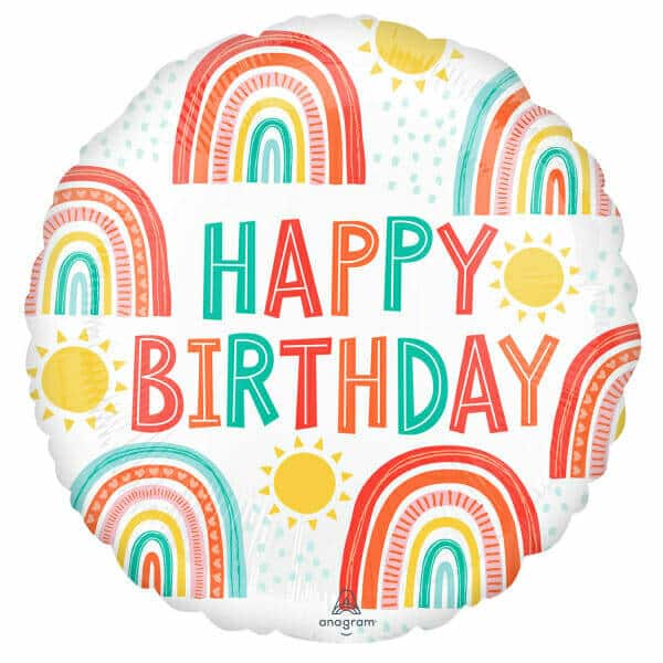 Retro Rainbow Happy Birthday Foil Balloon - 17"/43cm