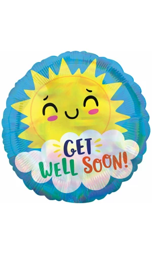 Iridescent Get Well Happy Sun Foil Balloon - 17"/43cm