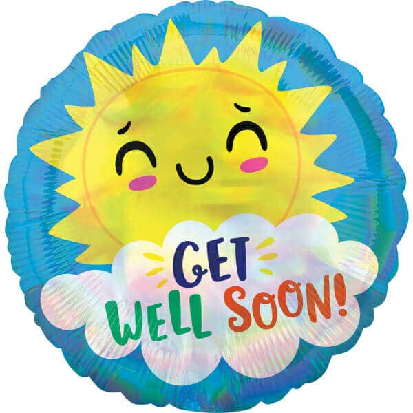 Iridescent Get Well Happy Sun Foil Balloon - 17"/43cm