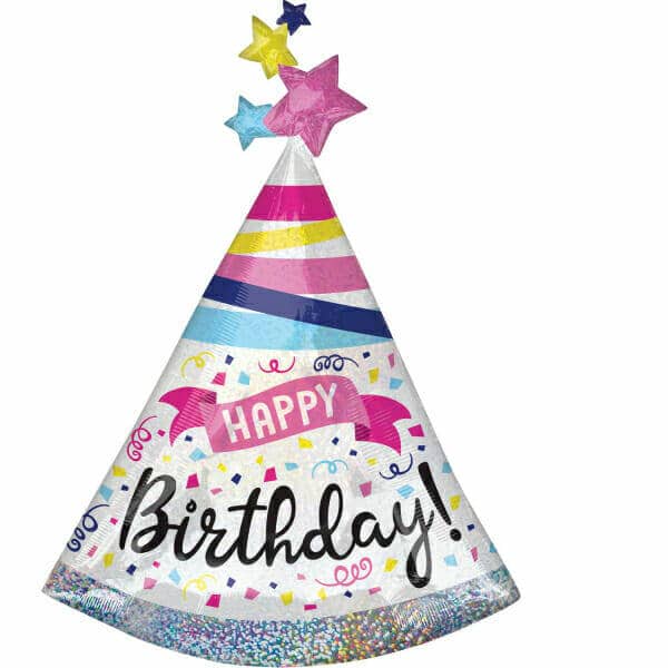 Holographic SuperShape Happy Birthday Sparkle Banner Foil Balloon - 68cm x 91cm