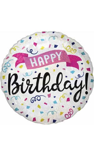 Holographic Happy Birthday Sparkle Banner Foil Balloon - 18"/46cm