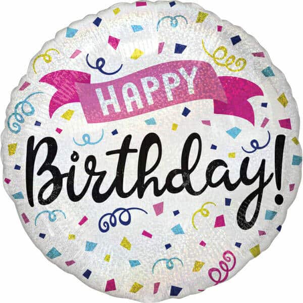 Holographic Happy Birthday Sparkle Banner Foil Balloon - 18"/46cm