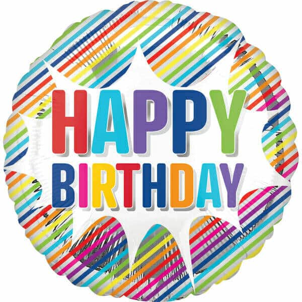 Happy Birthday Striped Burst Foil Balloon - 18"/46cm