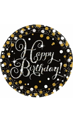 Gold Sparkling Celebrations Happy Birthday Plates 23cm - 8pk