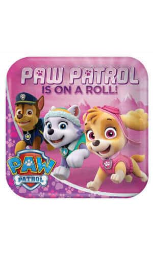 Pink Paw Patrol Squared Paper Plates 23 x 23cm - 8pk