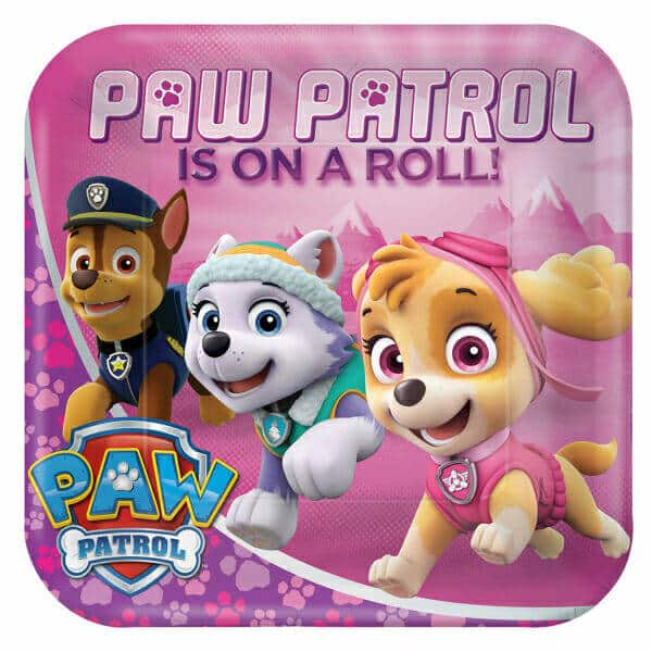 Pink Paw Patrol Squared Paper Plates 23 x 23cm - 8pk