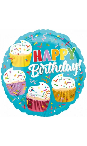 Cupcake Fun Happy Birthday Foil Balloon - 18"/46cm