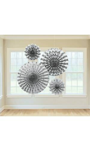 Fan Decorations Glitter Silver Paper 20.3 cm / 30.4 cm / 40.6 cm - 4pk