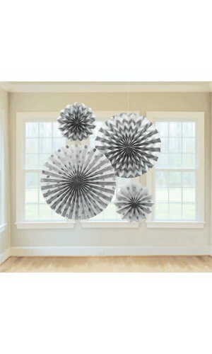 Fan Decorations Glitter Silver Paper 20.3 cm / 30.4 cm / 40.6 cm - 4pk