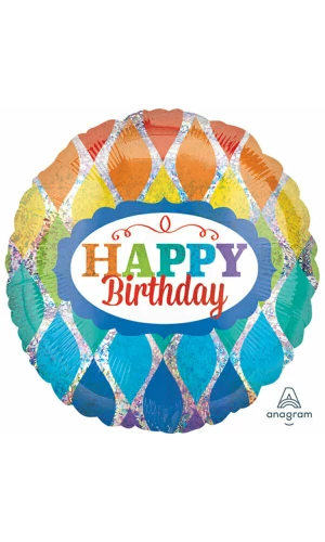 Holographic Happy Birthday Sparkly Triangles Foil Balloon - 17"/43cm