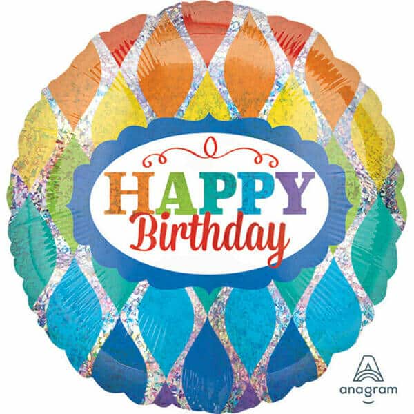 Holographic Happy Birthday Sparkly Triangles Foil Balloon - 17"/43cm