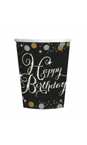 Gold Sparkling Celebrations Happy Birthday Cups 250ml - 8pk