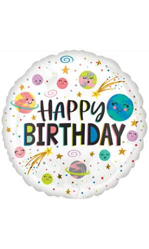 Smiling Galaxy Happy Birthday Foil Balloon - 18"/46cm
