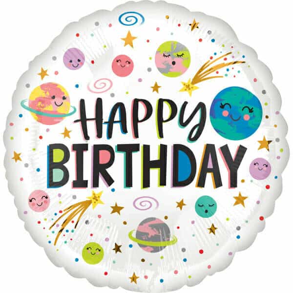 Smiling Galaxy Happy Birthday Foil Balloon - 18"/46cm