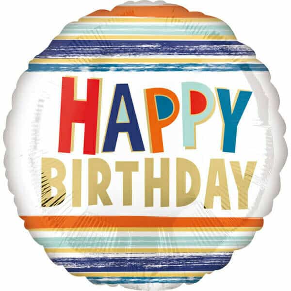 Happy Birthday Letters & Stripes Foil Balloon - 18"/46cm