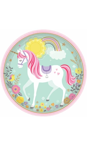 Magical Unicorn Round Paper Plates 23cm - 8pk