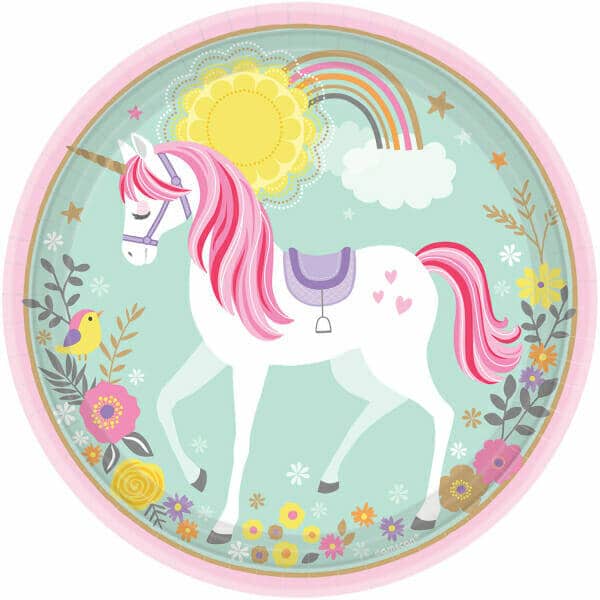 Magical Unicorn Round Paper Plates 23cm - 8pk