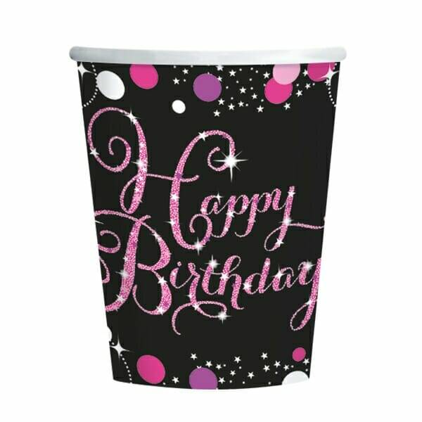 Pink Sparkling Celebrations Happy Birthday Cups 250ml - 8pk
