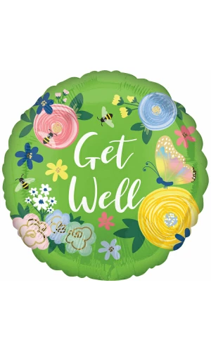 Get Well Floral Garden Foil Balloon - 17"/43cm