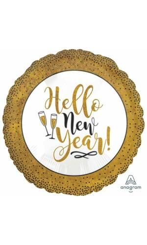 Gold Glitter Hello New Year Foil Balloon - 18" (45cm)