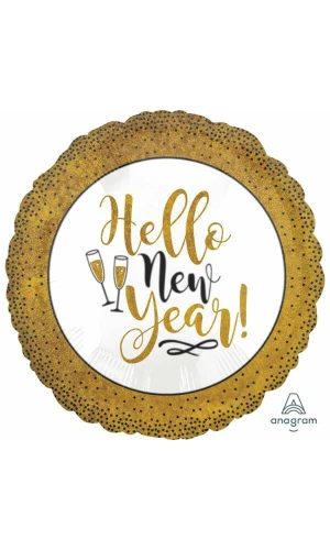 Gold Glitter Hello New Year Foil Balloon - 18" (45cm)