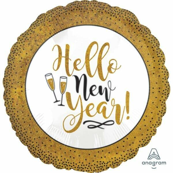 Gold Glitter Hello New Year Foil Balloon - 18" (45cm)
