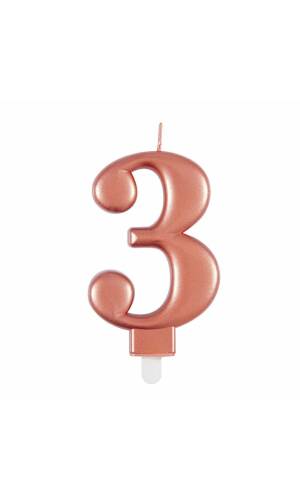 Metallic Rose Gold Birthday Candle Number 3