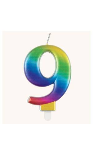 Metallic Rainbow Birthday Candle Number 9