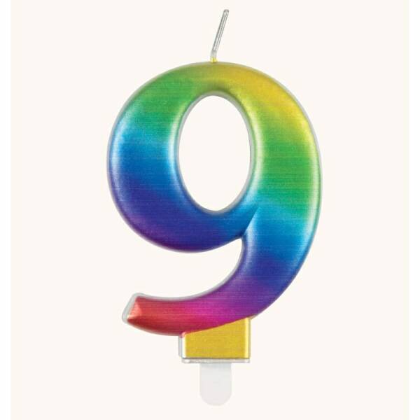 Metallic Rainbow Birthday Candle Number 9