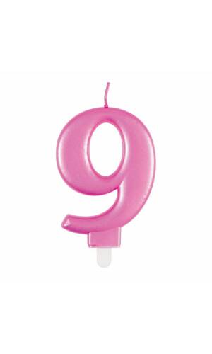 Metallic Pink Birthday Candle Number 9