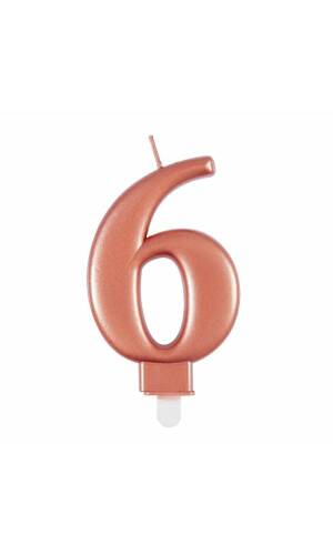 Metallic Rose Gold Birthday Candle Number 6