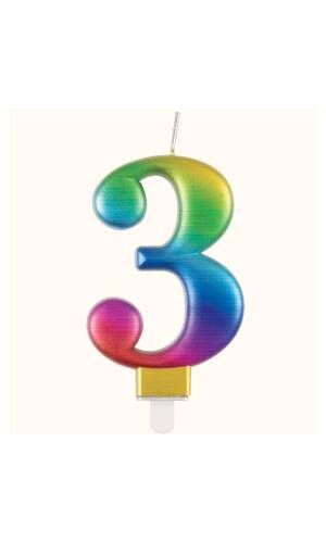 Metallic Rainbow Birthday Candle Number 3