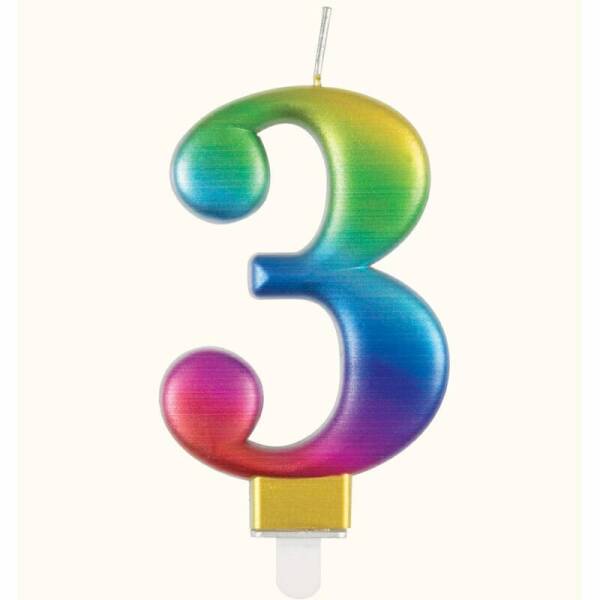 Metallic Rainbow Birthday Candle Number 3