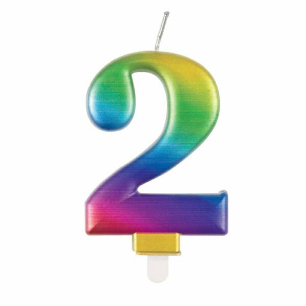 Metallic Rainbow Birthday Candle Number 2