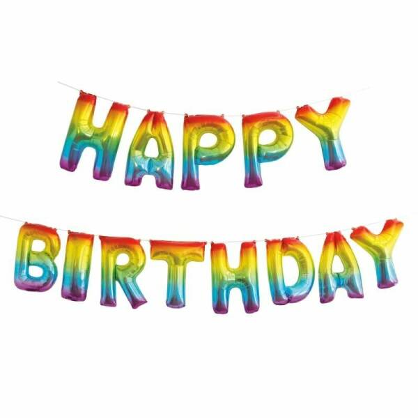 Rainbow Happy Birthday 14" Foil Letter Balloon Banner Kit - 4.26M