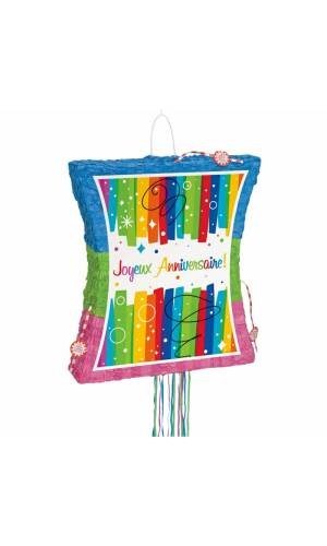 Rainbow Ribbons Joyeux Anniversaire Drum Pull Pop Out Pinata