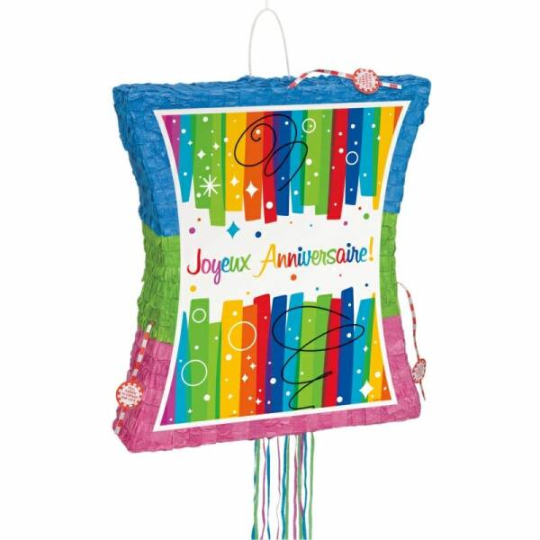 Rainbow Ribbons Joyeux Anniversaire Drum Pull Pop Out Pinata
