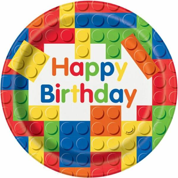 Building Blocks Birthday Round 9" Dinner Plates - 8pk