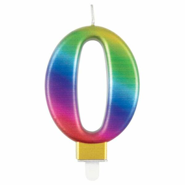 Metallic Rainbow Birthday Candle Number 0