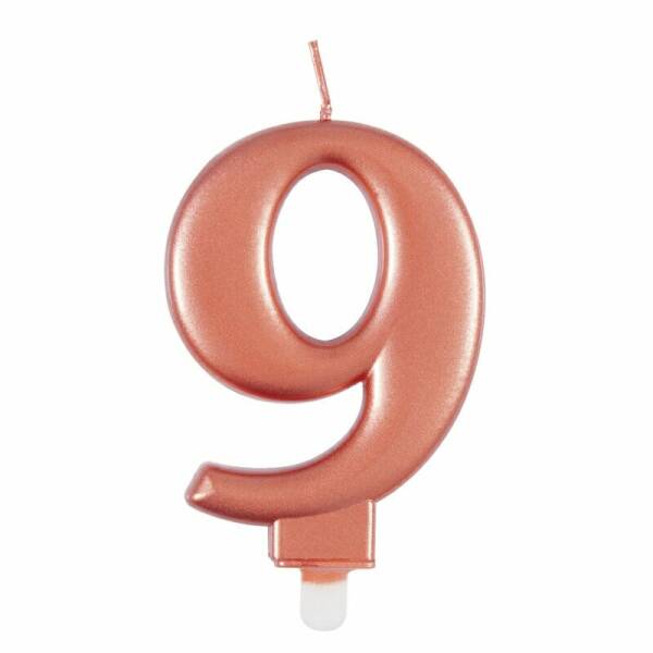 Metallic Rose Gold Birthday Candle Number 9