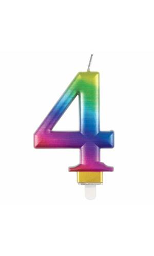 Metallic Rainbow Birthday Candle Number 4