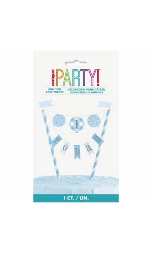 Blue Gingham 1st Birthday Bunting Cake Topper