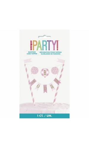 Pink Gingham 1st Birthday Bunting Cake Topper