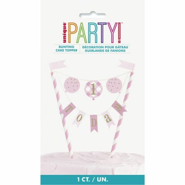Pink Gingham 1st Birthday Bunting Cake Topper