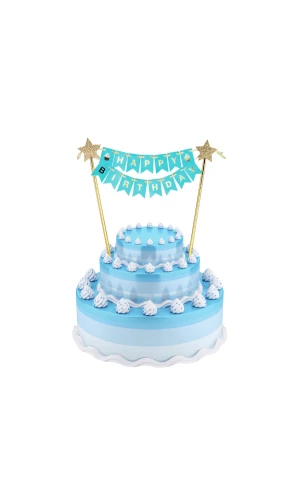 Light Blue Happy Birthday Paper Decoration Cake Topper - 25cm