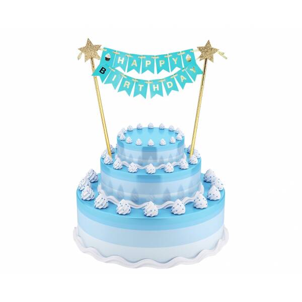 Light Blue Happy Birthday Paper Decoration Cake Topper - 25cm