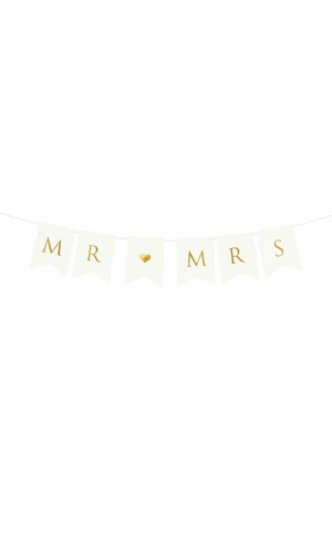 Banner Mr Mrs, White, 15 x 85 cm