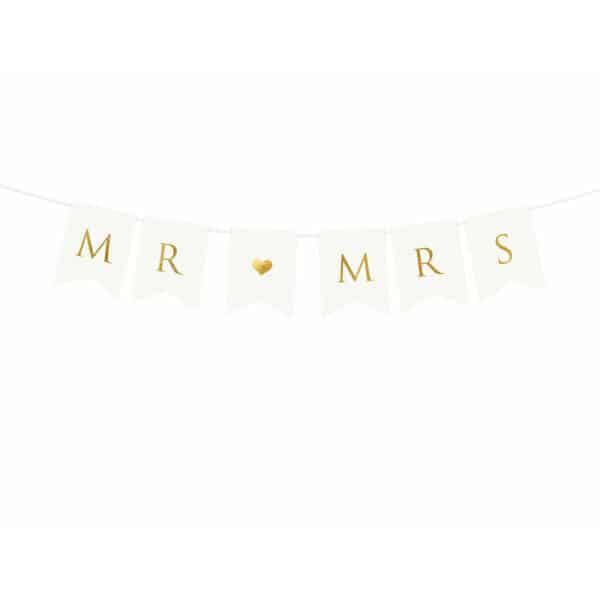 Banner Mr Mrs, White, 15 x 85 cm