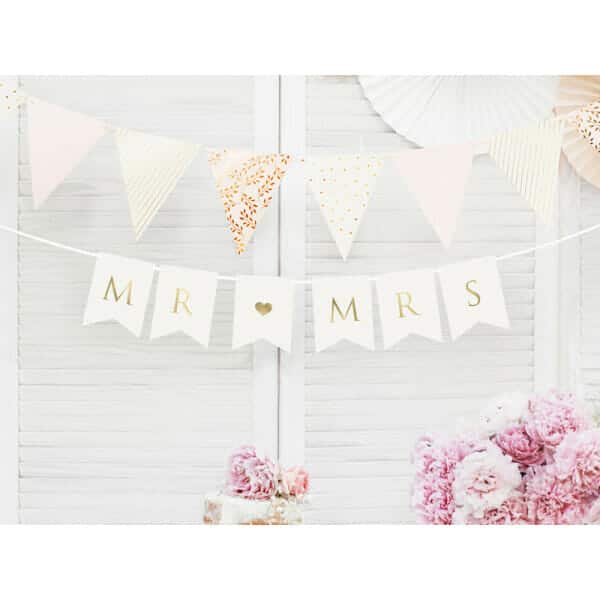 Banner Mr Mrs, White, 15 x 85 cm