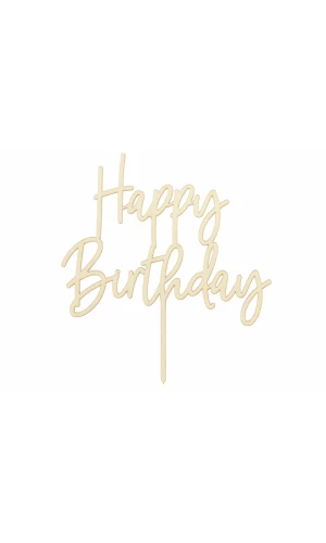 Wooden Cake Topper Happy Birthday, 16.5cm
